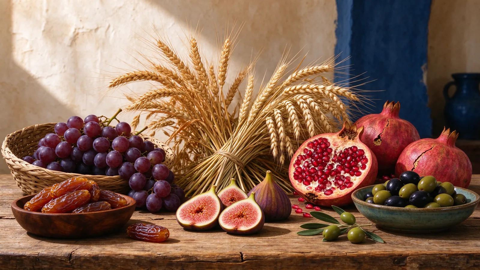 Les sept espèces : blé, orge, raisins, figues, grenades, olives et dattes