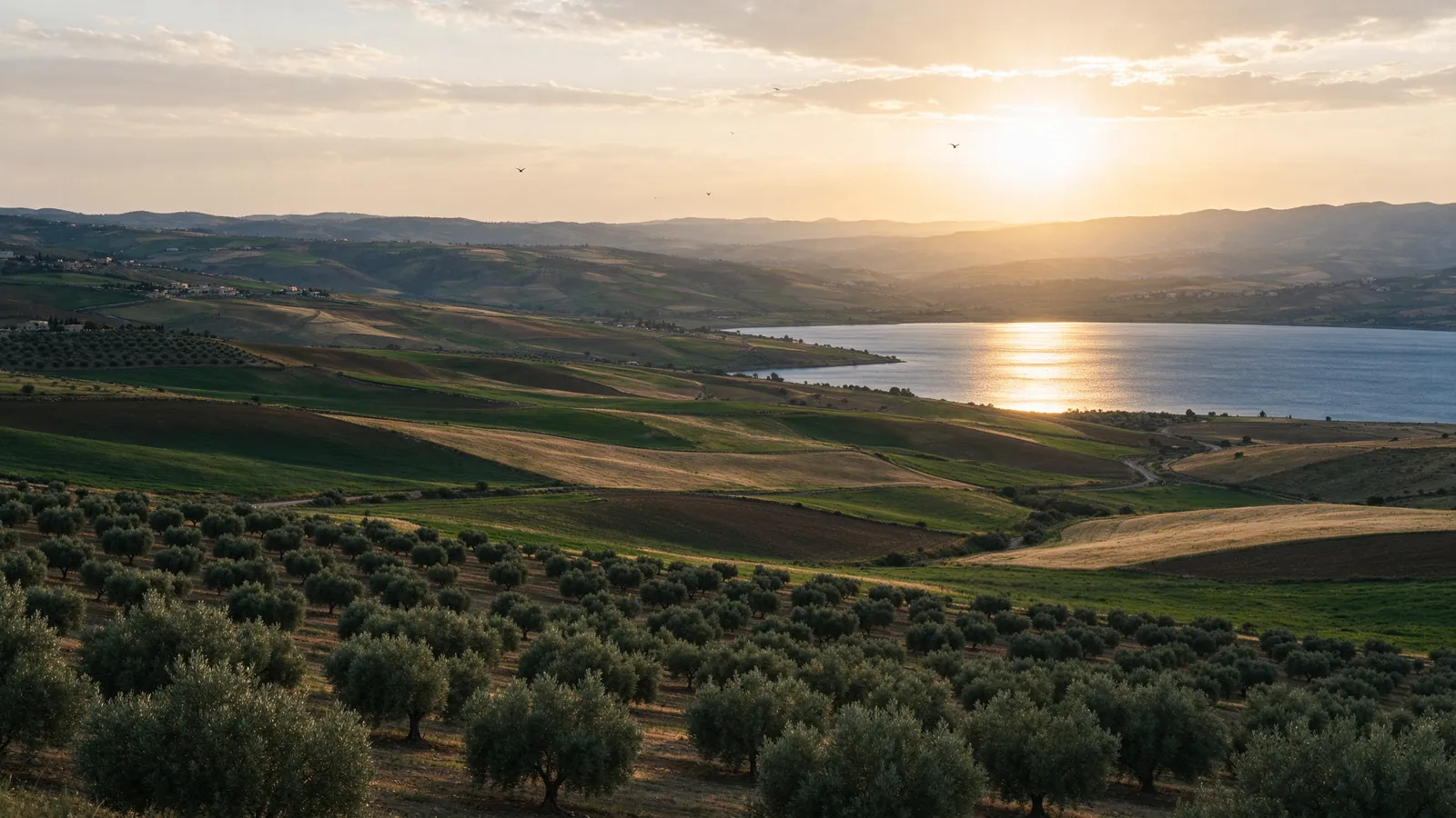 Collines de Galilée et lac de Tibériade au lever du soleil