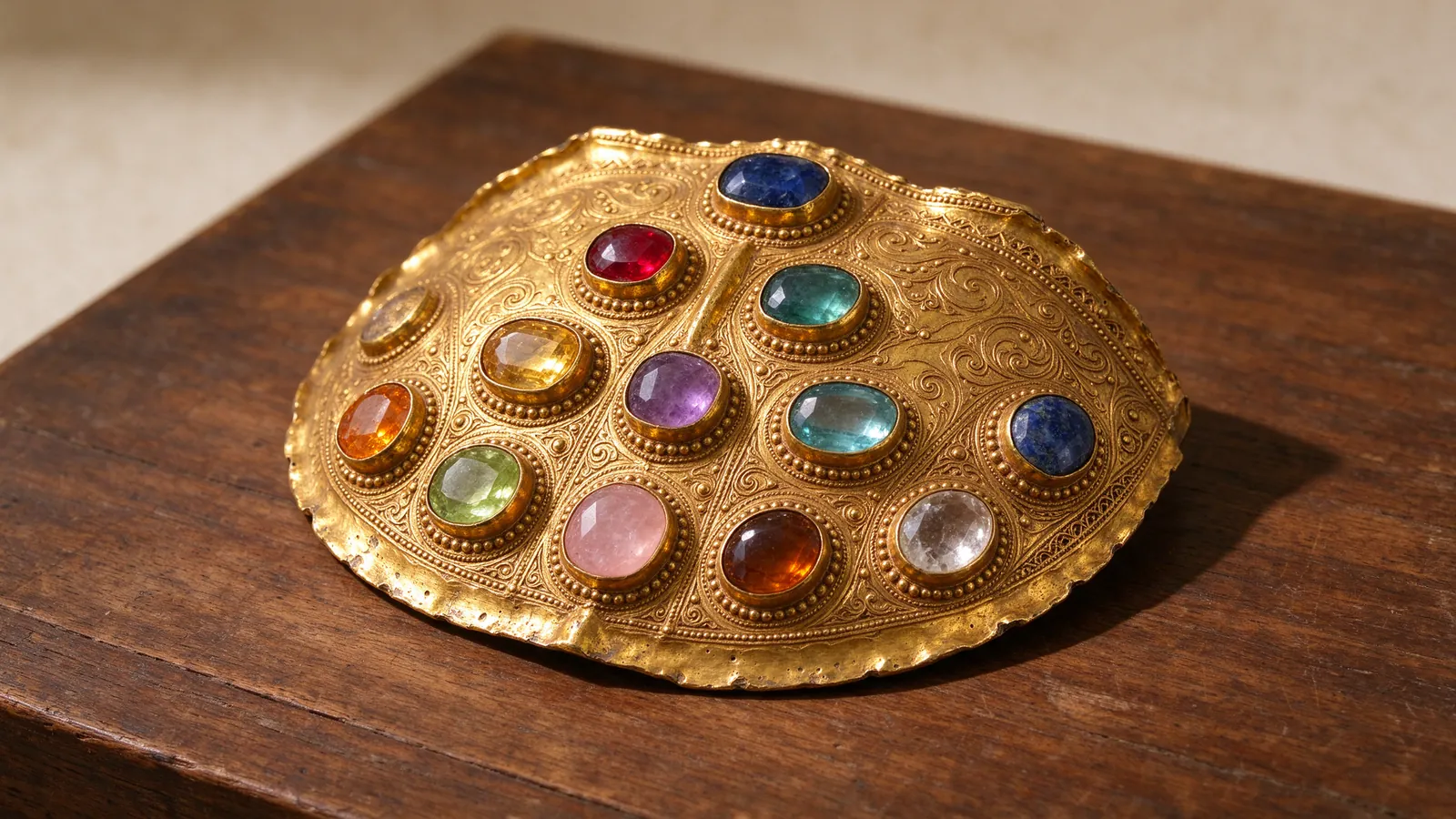 Pectoral en or serti de douze pierres précieuses