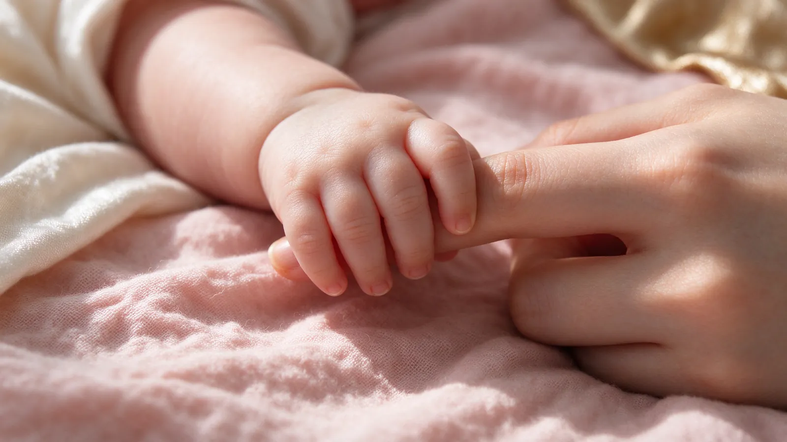 Main d'une petite fille nouveau-née tenant le doigt de son parent
