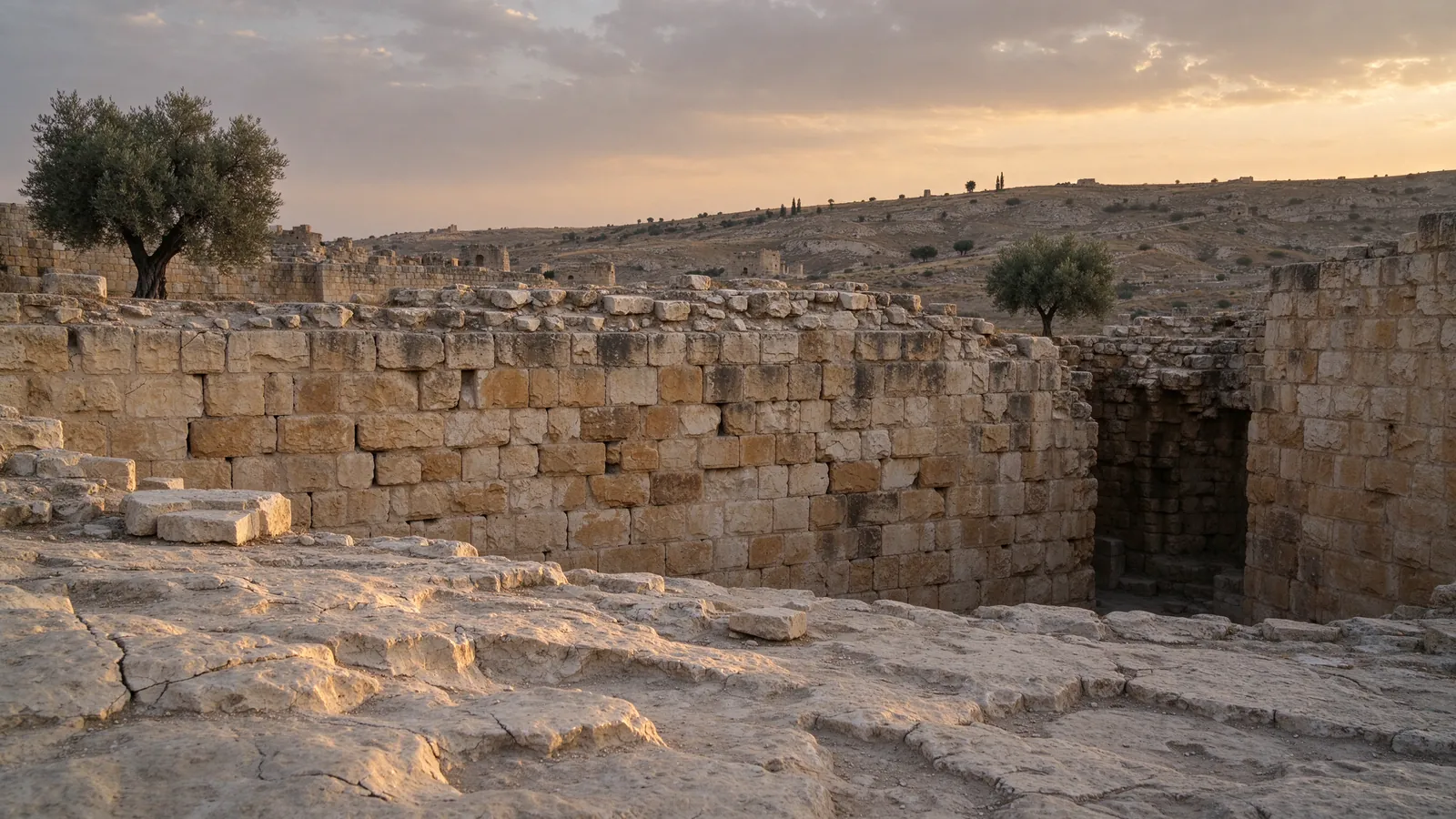 Murailles de pierre antiques de Jérusalem au crépuscule