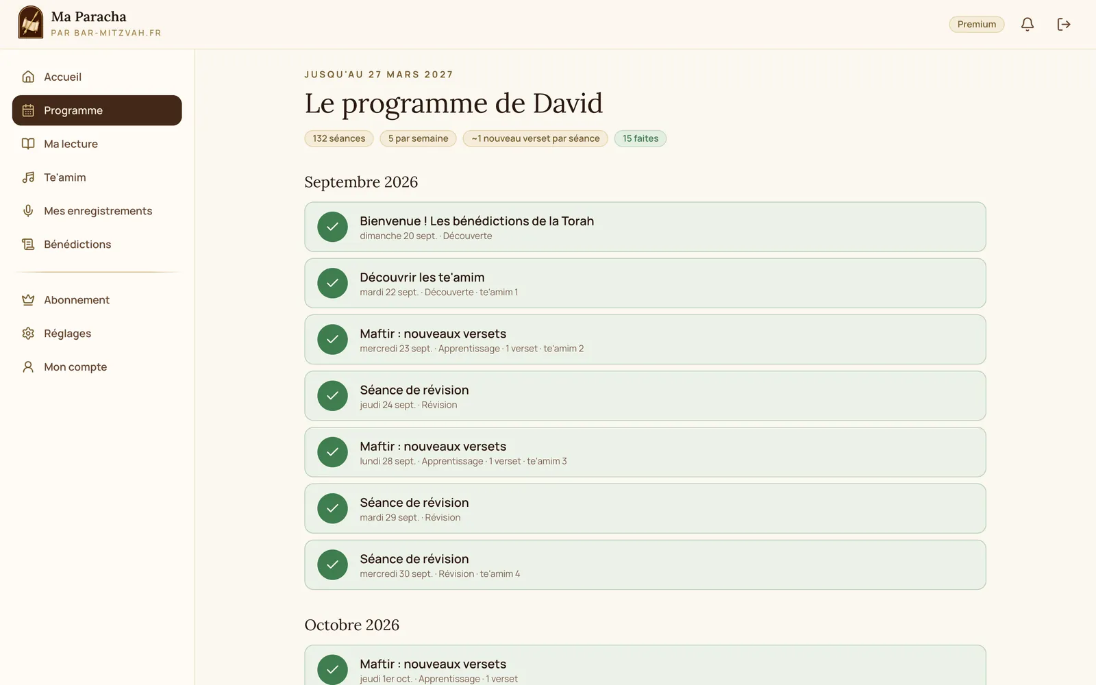 Le programme personnalisé, séance par séance, jusqu'au jour J