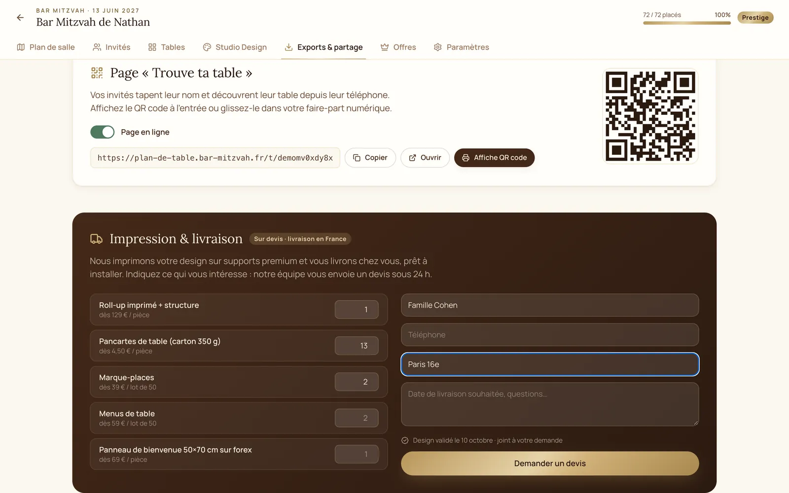 La demande de devis d'impression, directement depuis l'application