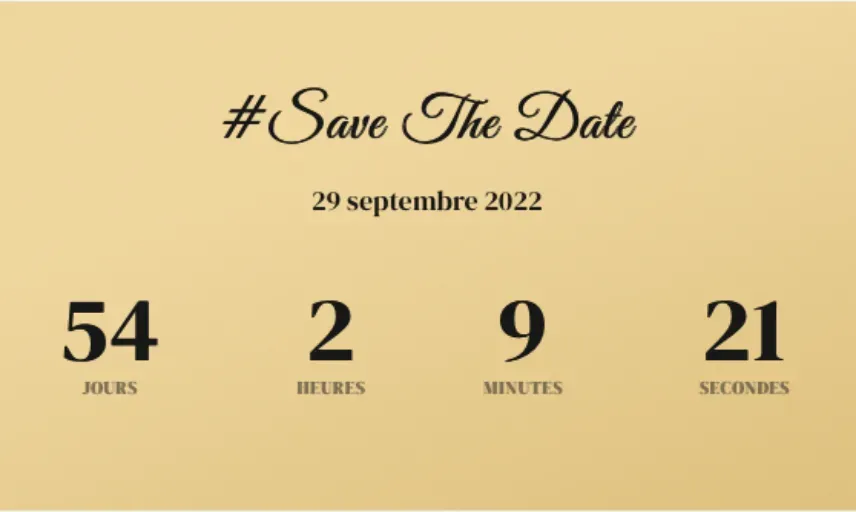 Bloc Save the Date d'un faire-part de Bar Mitzvah numérique, avec compte à rebours en jours, heures, minutes et secondes