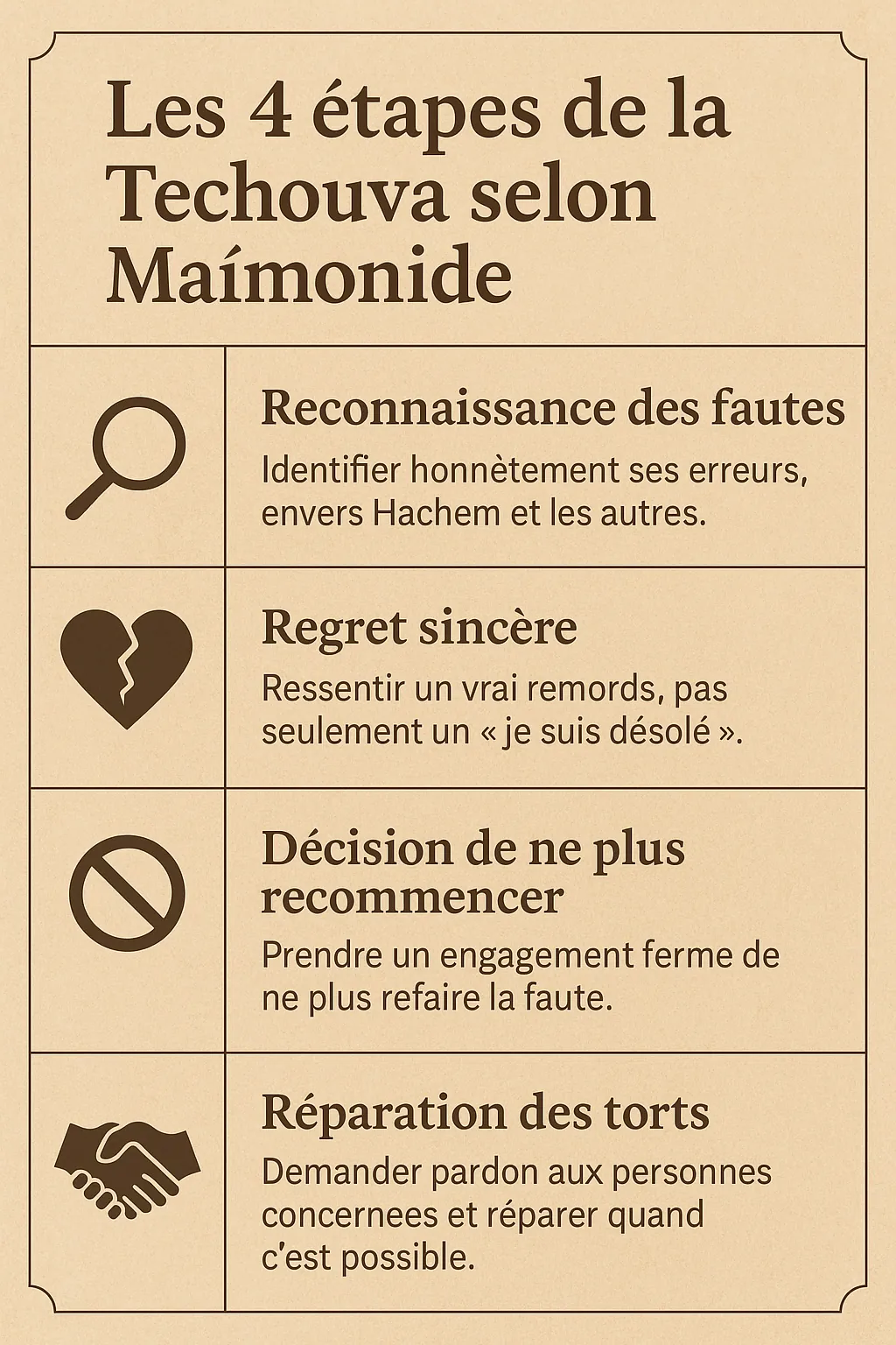 Les 4 étapes de la techouva selon Maimonide