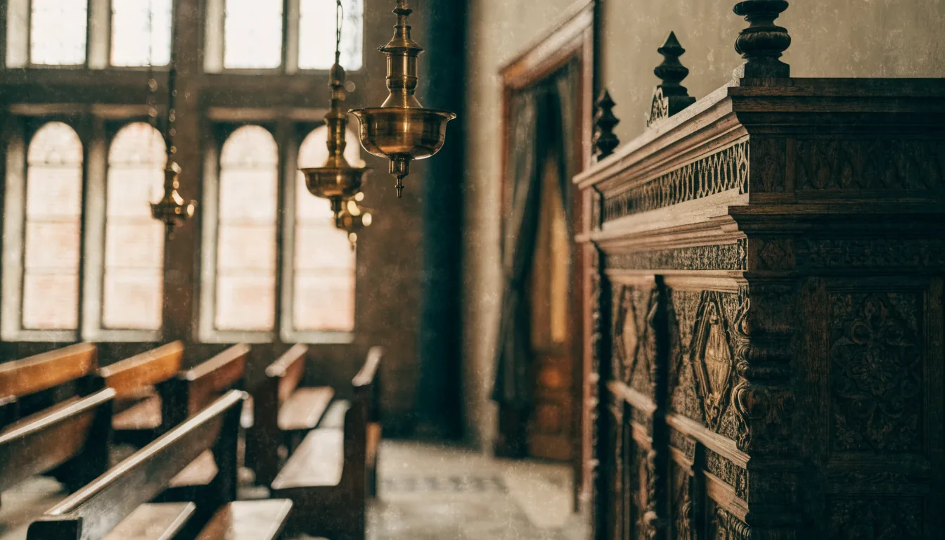 Intérieur d'une synagogue séfarade avec l'arche sainte, lumière douce