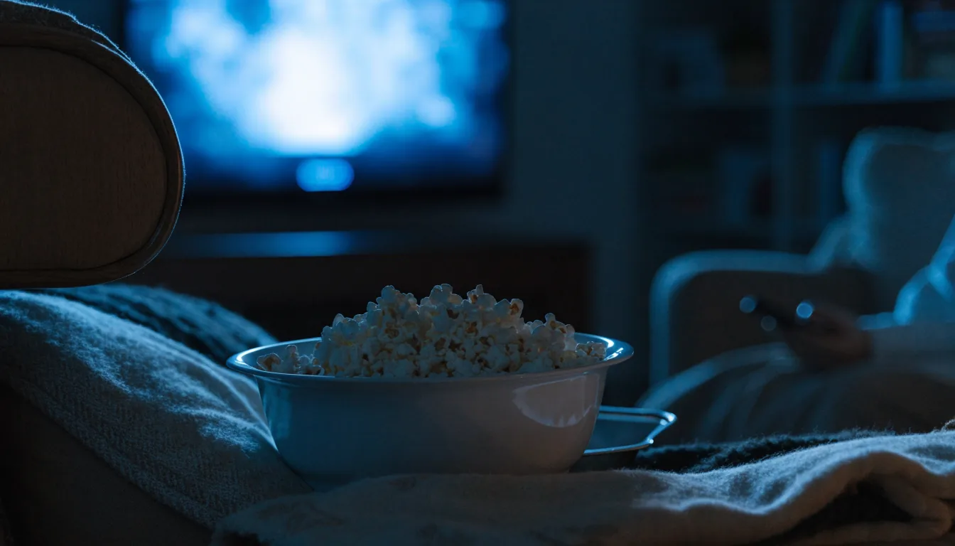 Soirée cinéma en famille : bol de pop-corn et lueur de la télévision