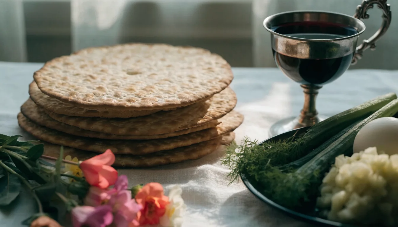 Matsot, plateau du Seder et coupe de vin pour Pessah