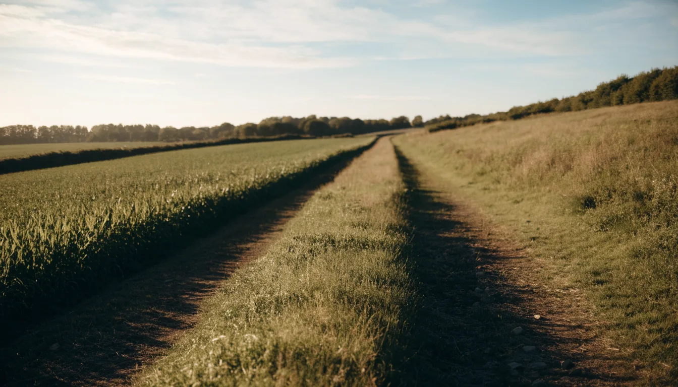 Lumière du soleil levant éclairant un chemin dans la campagne
