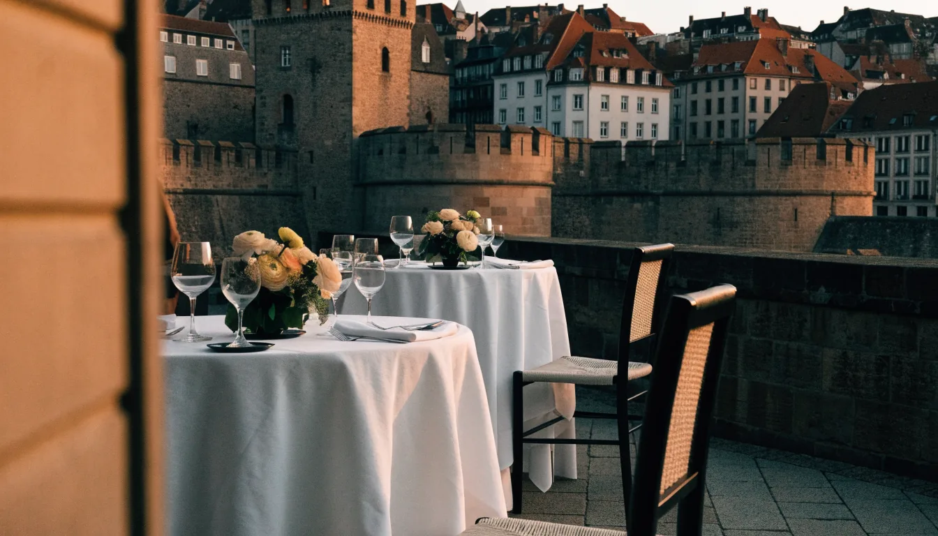 Terrasse de réception surplombant la vieille ville de Luxembourg